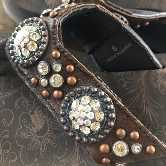 Blingy Brown Justin Boots Sandals - Picture 4 of 4